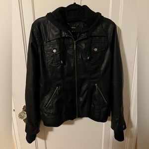 LA COALITION  Women's Vegan Leather Hooded Jacket.